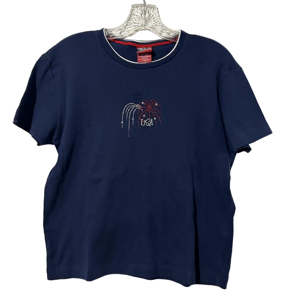 Vintage Spirit of America Sz XL 100% Cotton Made in USA Patriotic Sparkle Tee